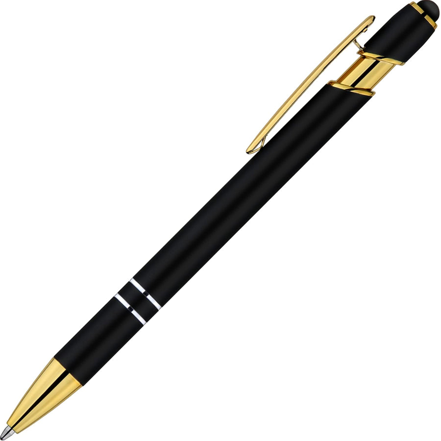 12 Pack Black Gold Ballpoint Pen with Stylus Tip, 1.0 mm Black Ink Smooth Writing Pens, Metal Stylus Pens for Touch Screens