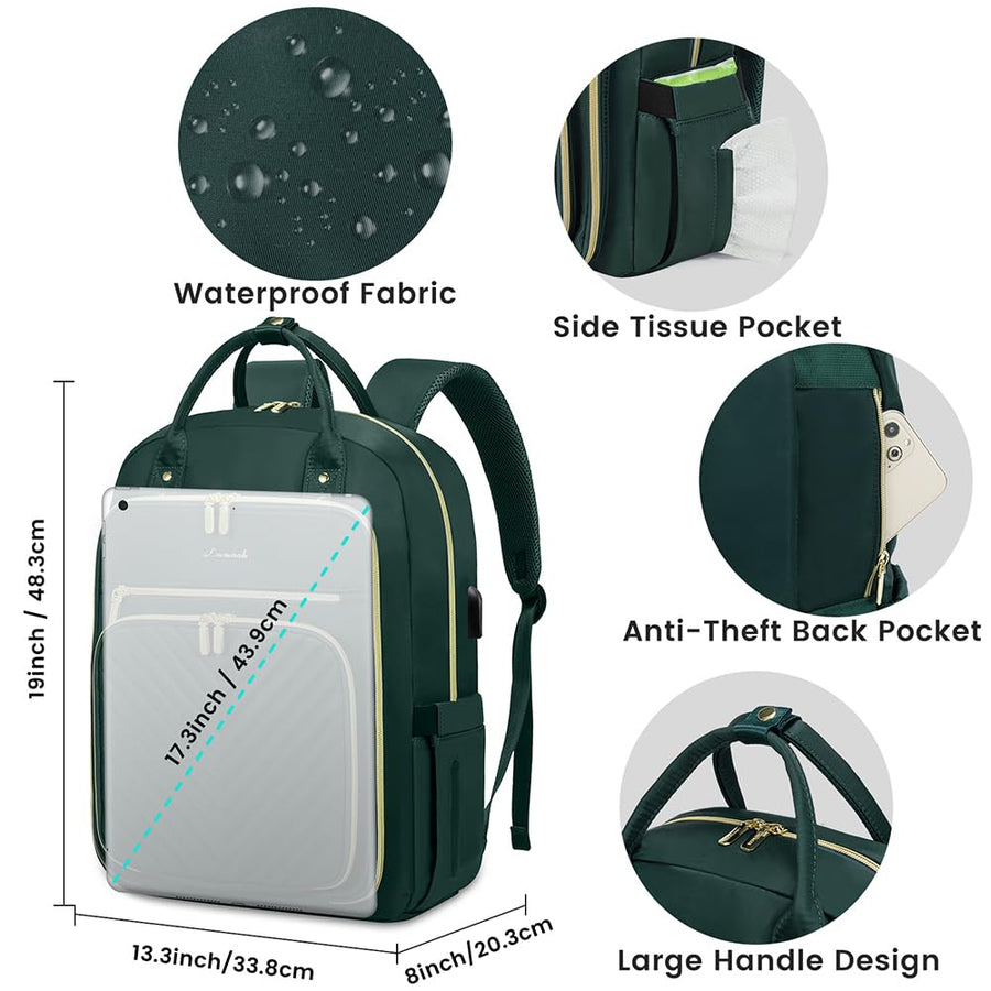 15.6 Inch Laptop Backpack for Women,Fashion Work Travel Backpack,Waterproof Day Pack Purse for Teacher Nurse Dark Green
