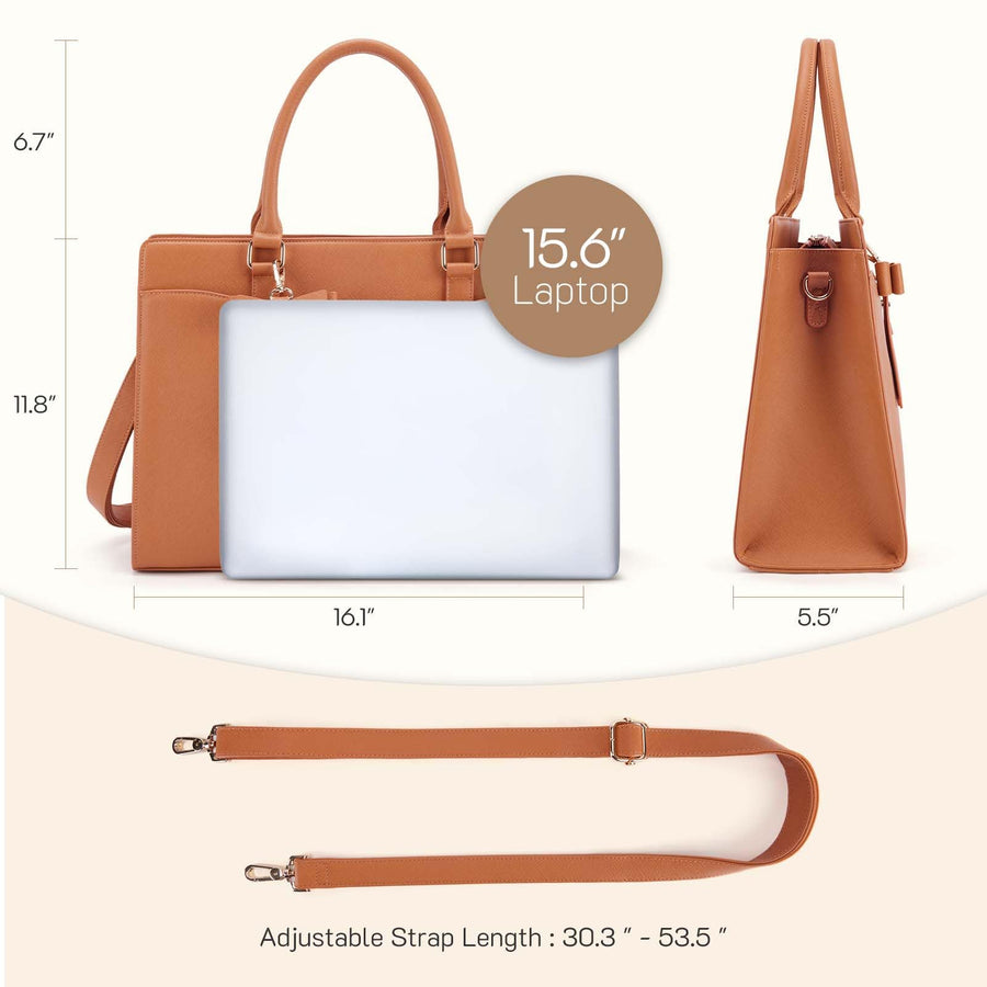 Laptop Tote Bag for Women 15.6 Inch Leather Work Bags Teacher Computer Purse Briefcase Handbag for Office, Travel