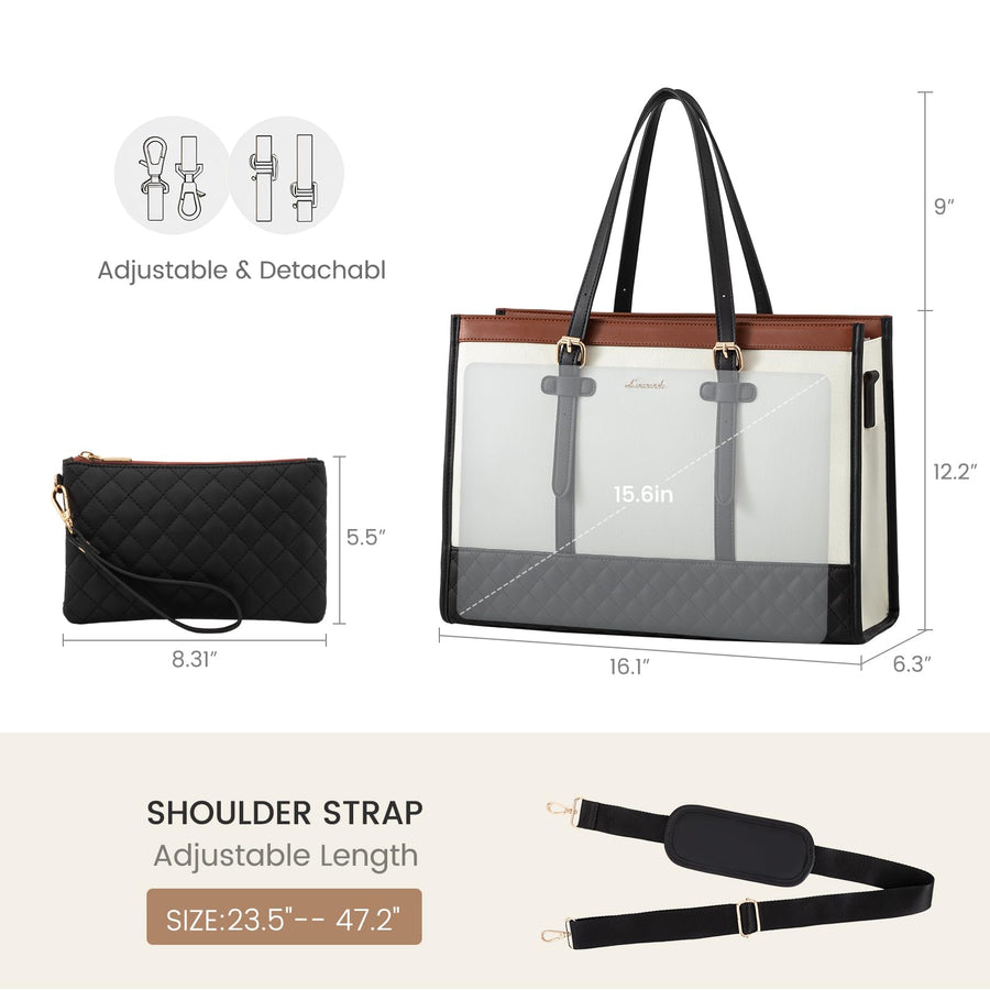 Laptop Bag for Women 15.6 inch Canvas Laptop Tote Bag, Large Capacity Work Bag with Clutch Purse, Computer Bag Office Business Briefcase, Casual Handbag for Travel College Teacher School