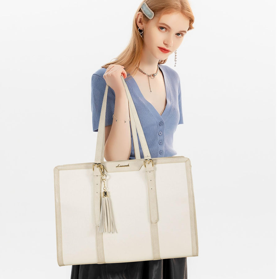 15.6-inch Canvas Laptop Tote with Clutch for Women - Lightweight, Large Capacity for Work, Travel, School