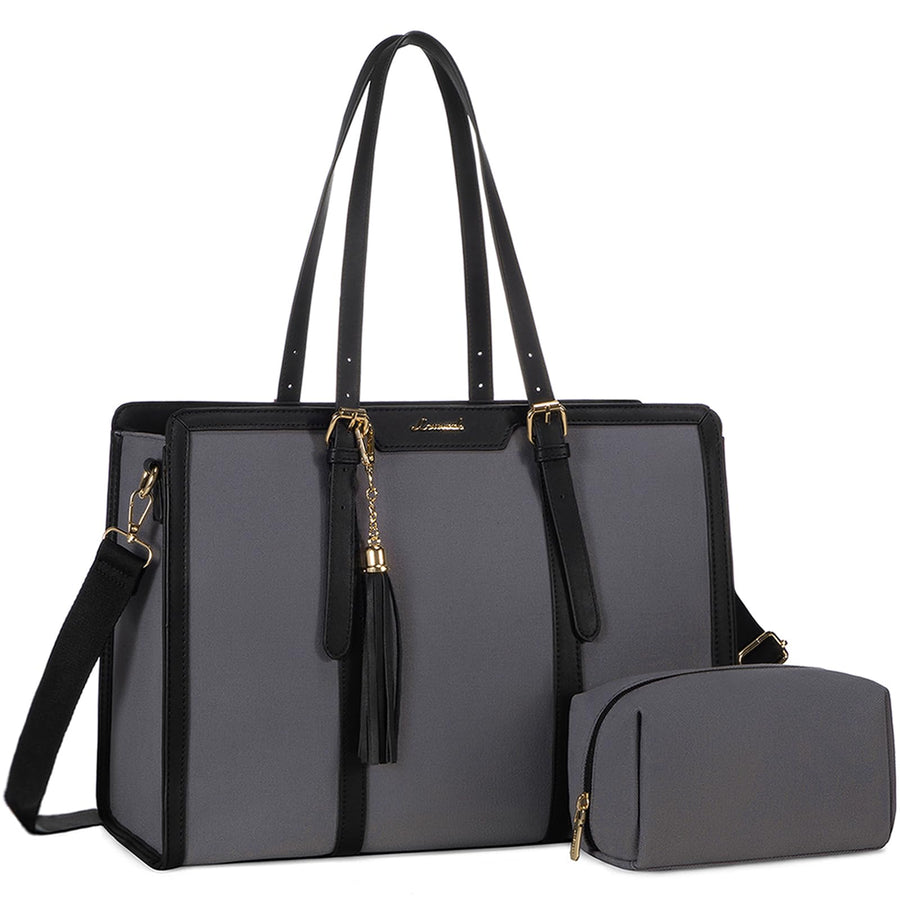 15.6-inch Canvas Laptop Tote with Clutch for Women - Lightweight, Large Capacity for Work, Travel, School