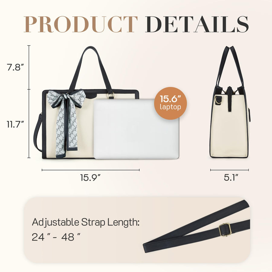 Laptop Tote Bag for Women 15.6 Inch Leather Work Bags Teacher Computer Purse Briefcase Handbag for Office, Travel