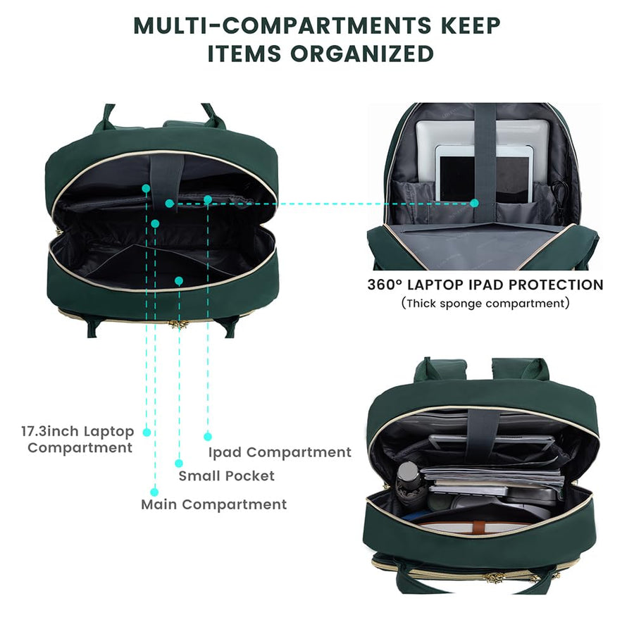 15.6 Inch Laptop Backpack for Women,Fashion Work Travel Backpack,Waterproof Day Pack Purse for Teacher Nurse Dark Green