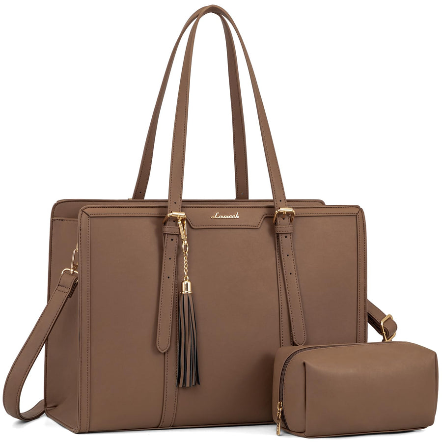 15.6-inch Canvas Laptop Tote with Clutch for Women - Lightweight, Large Capacity for Work, Travel, School