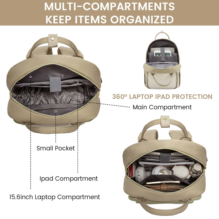15.6 Inch Laptop Backpack for Women,Fashion Work Travel Backpack,Waterproof Day Pack Purse for Teacher Nurse Dark Green
