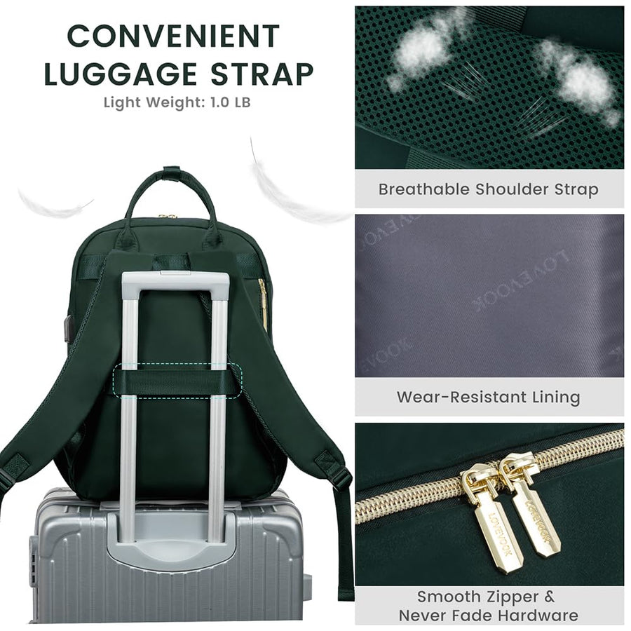 15.6 Inch Laptop Backpack for Women,Fashion Work Travel Backpack,Waterproof Day Pack Purse for Teacher Nurse Dark Green