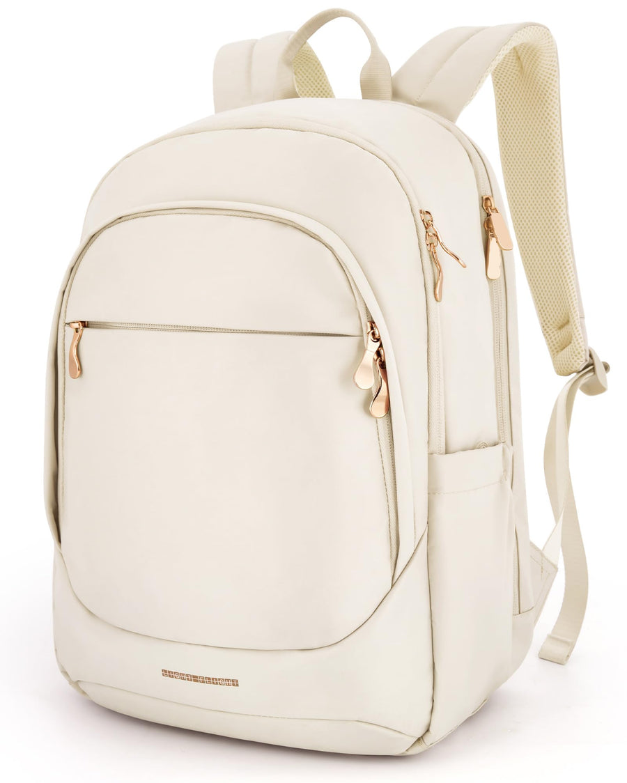 LIGHT FLIGHT Travel Laptop Backpack Women, 15.6 Inch Laptop Backpack with USB Charging Hole, Water Resistant College Bookbag, Black Computer Backpacks for Work, Champagne