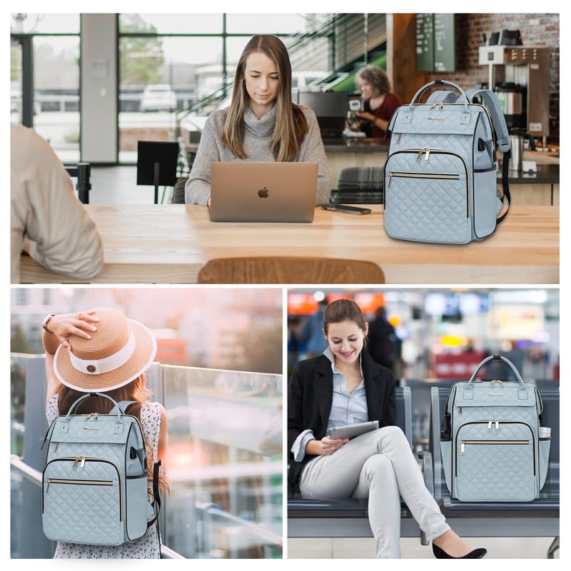 EMPSIGN 17 Inch Laptop Backpack for Women, Work Business Travel Computer College Bags, Large Capacity Water-repellent Quilted Casual Daypack with USB Port, Black