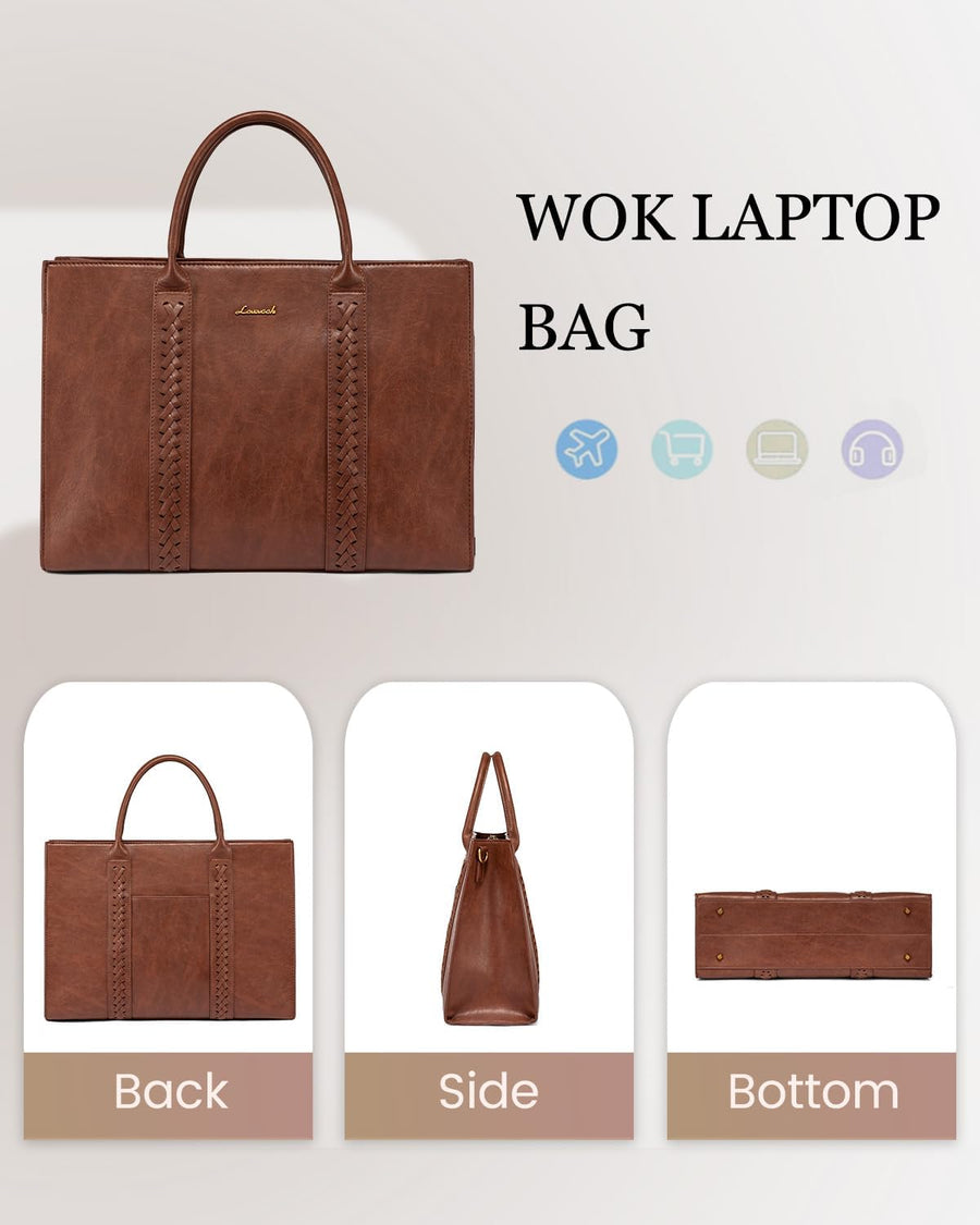 Brown Leather 15.6 Inch Laptop Tote Bag