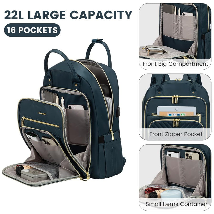 15.6 Inch Laptop Backpack for Women,Fashion Work Travel Backpack,Waterproof Day Pack Purse for Teacher Nurse Dark Green