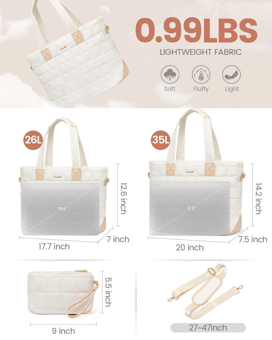 Tote Bag for Women, Large Puffer Tote Bag with Zipper Quilted Light Work Bag