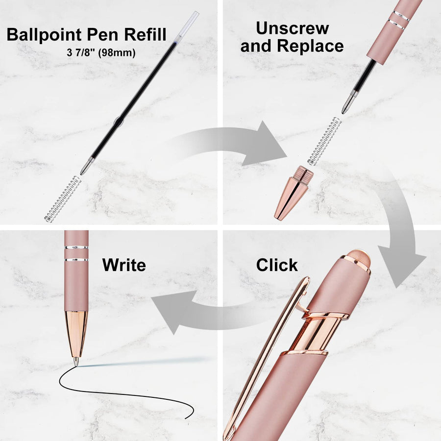12 Pack Black Gold Ballpoint Pen with Stylus Tip, 1.0 mm Black Ink Smooth Writing Pens, Metal Stylus Pens for Touch Screens