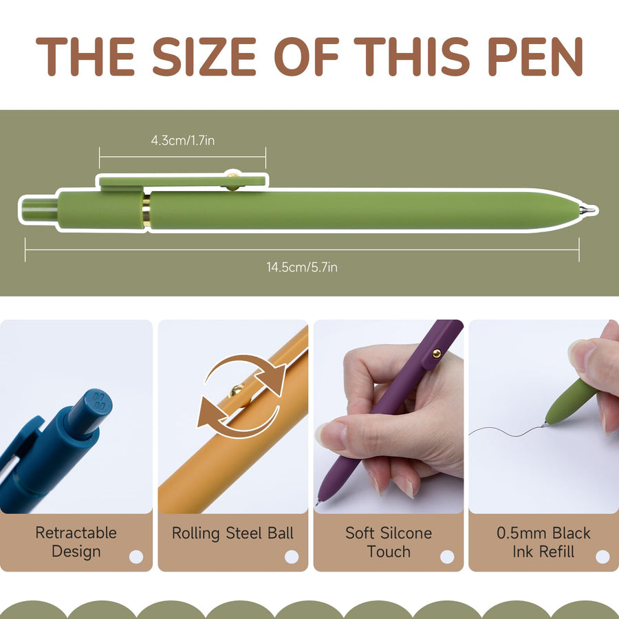 Colorful Pens, 6 Pcs Colored Pens Fine Point Smooth Writing Pen, 0.5mm Colored Ink Gel Pen for Journaling Note Taking Writing, Office School Supplies Gifts for Women (6 Pcs Gold Vintage)
