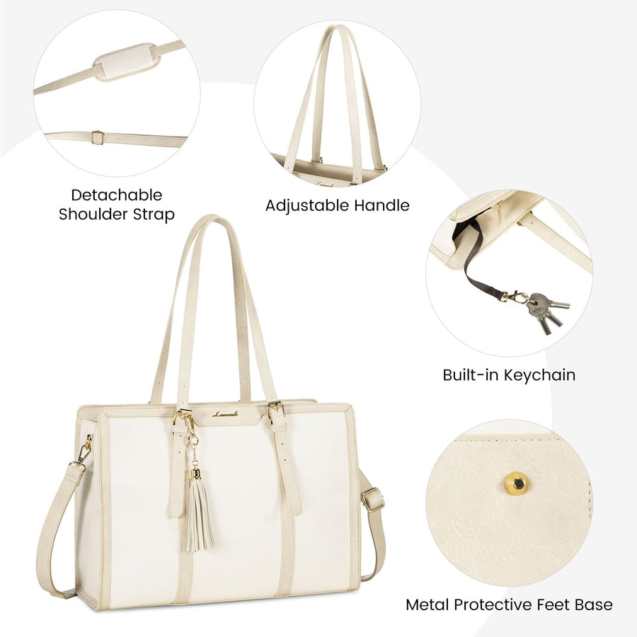 15.6-inch Canvas Laptop Tote with Clutch for Women - Lightweight, Large Capacity for Work, Travel, School