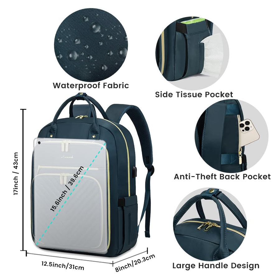 15.6 Inch Laptop Backpack for Women,Fashion Work Travel Backpack,Waterproof Day Pack Purse for Teacher Nurse Dark Green