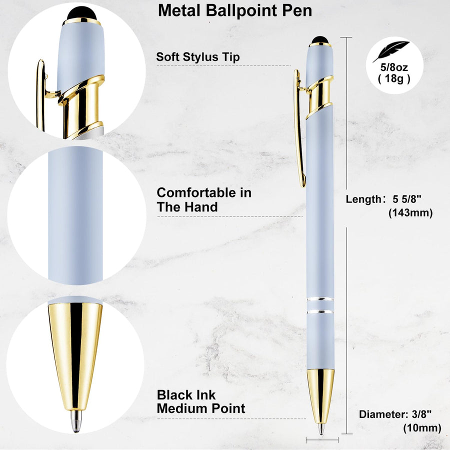 12 Pack Black Gold Ballpoint Pen with Stylus Tip, 1.0 mm Black Ink Smooth Writing Pens, Metal Stylus Pens for Touch Screens