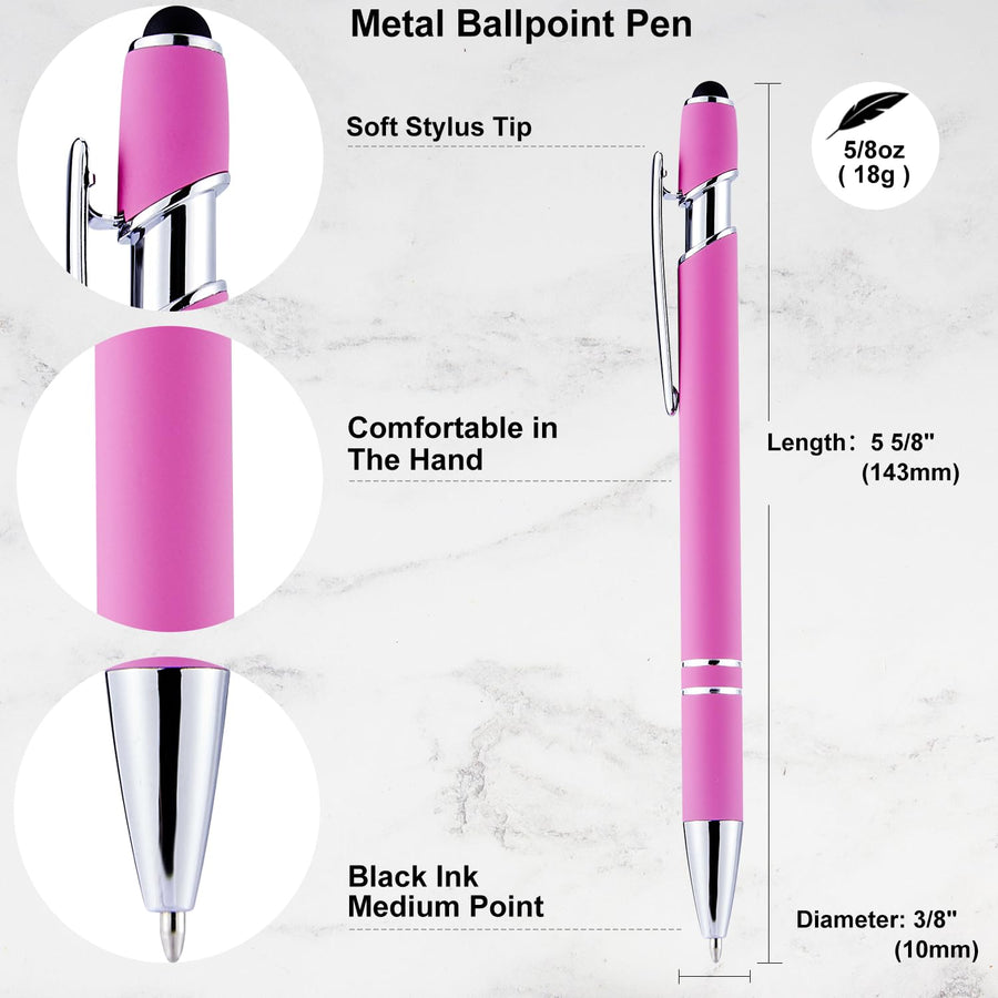 12 Pack Black Gold Ballpoint Pen with Stylus Tip, 1.0 mm Black Ink Smooth Writing Pens, Metal Stylus Pens for Touch Screens