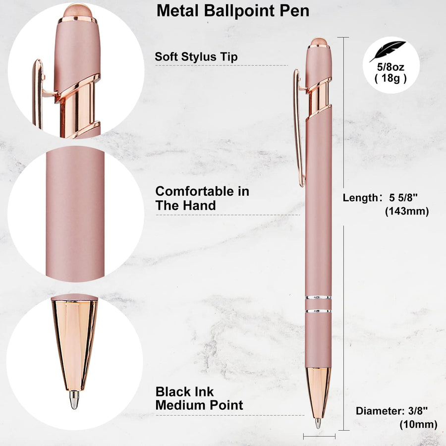 12 Pack Black Gold Ballpoint Pen with Stylus Tip, 1.0 mm Black Ink Smooth Writing Pens, Metal Stylus Pens for Touch Screens
