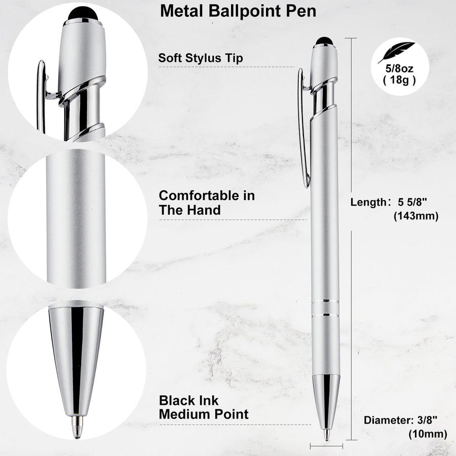 12 Pack Black Gold Ballpoint Pen with Stylus Tip, 1.0 mm Black Ink Smooth Writing Pens, Metal Stylus Pens for Touch Screens