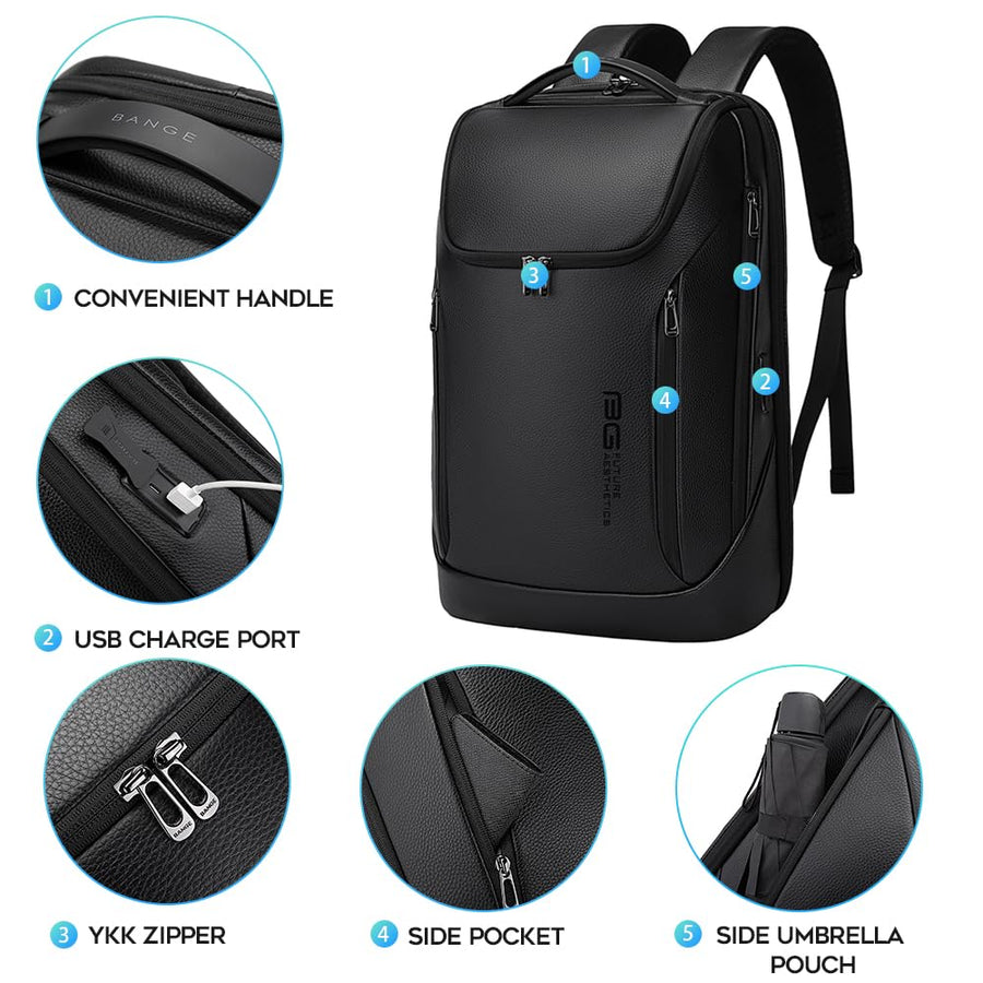BANGE Business Smart Backpack Waterproof fit 15.6 Inch Laptop Backpack with USB Charging Port,Travel Durable Backpack