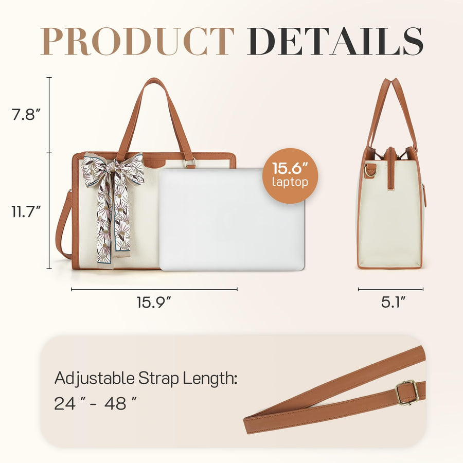 Laptop Tote Bag for Women 15.6 Inch Leather Work Bags Teacher Computer Purse Briefcase Handbag for Office, Travel