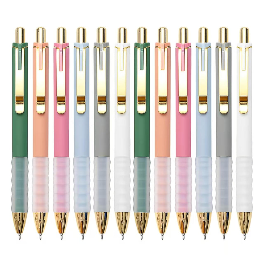 Ballpoint Pens Black Medium Point 1mm Pen with Super Soft Grip Ball Point Pen for Men Women Retractable Pens (gold-12 pcs)