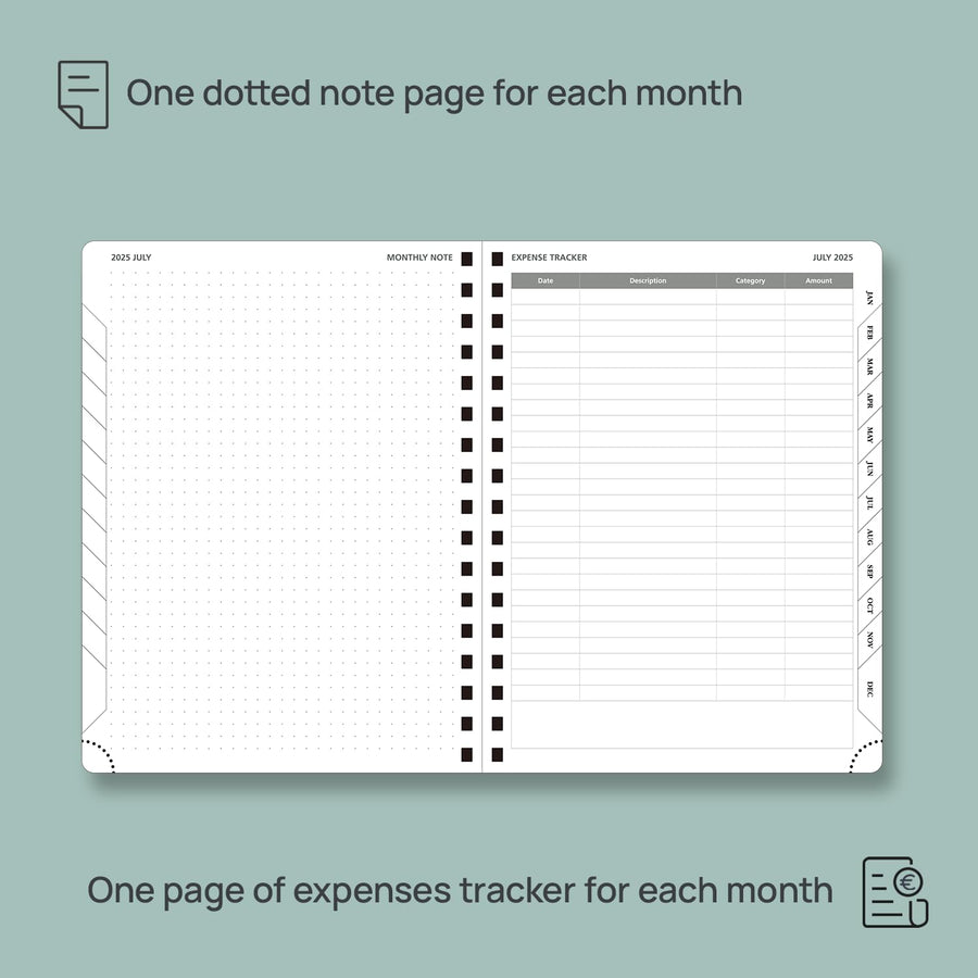 POPRUN Monthly Planner 2025-2026 Spiral Bound (8.5'' x 10.5'') 18 Months Calendar (Jul 2025 - Dec 2026) - 4 Pages per Month with Monthly Expense & Notes, Sunday Start, Leather Cover - Grey
