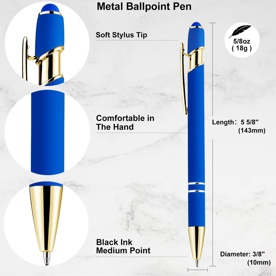12 Pack Black Gold Ballpoint Pen with Stylus Tip, 1.0 mm Black Ink Smooth Writing Pens, Metal Stylus Pens for Touch Screens
