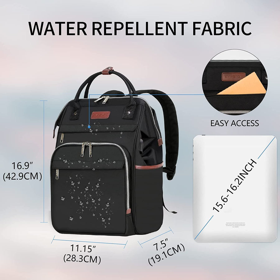 EMPSIGN 17 Inch Laptop Backpack for Women, Work Business Travel Computer College Bags, Large Capacity Water-repellent Quilted Casual Daypack with USB Port, Black