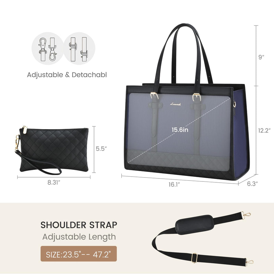 Laptop Bag for Women 15.6 inch Canvas Laptop Tote Bag, Large Capacity Work Bag with Clutch Purse, Computer Bag Office Business Briefcase, Casual Handbag for Travel College Teacher School