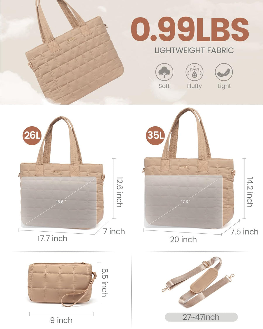 Tote Bag for Women, Large Puffer Tote Bag with Zipper Quilted Light Work Bag