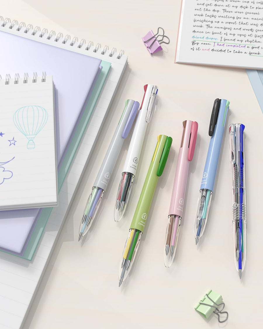 Four Candies 6 PCS Multicolor Pen, 0.5mm Colored Pens, 4-in-1 Multicolor Ink Pens, 18 Colors Retractable Ink for Office, School & Back to School Supplies