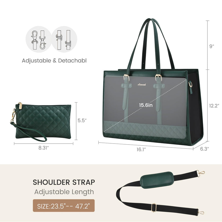 Laptop Bag for Women 15.6 inch Canvas Laptop Tote Bag, Large Capacity Work Bag with Clutch Purse, Computer Bag Office Business Briefcase, Casual Handbag for Travel College Teacher School