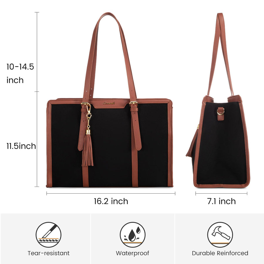 15.6-inch Canvas Laptop Tote with Clutch for Women - Lightweight, Large Capacity for Work, Travel, School
