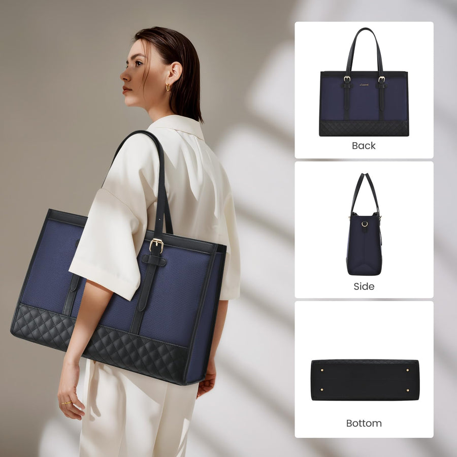Laptop Bag for Women 15.6 inch Canvas Laptop Tote Bag, Large Capacity Work Bag with Clutch Purse, Computer Bag Office Business Briefcase, Casual Handbag for Travel College Teacher School