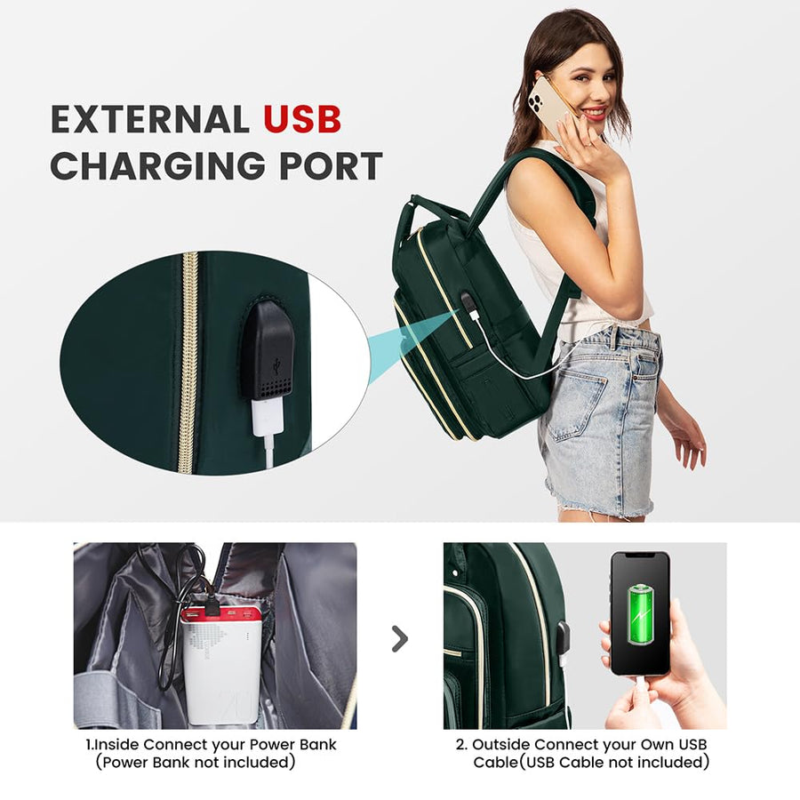 15.6 Inch Laptop Backpack for Women,Fashion Work Travel Backpack,Waterproof Day Pack Purse for Teacher Nurse Dark Green