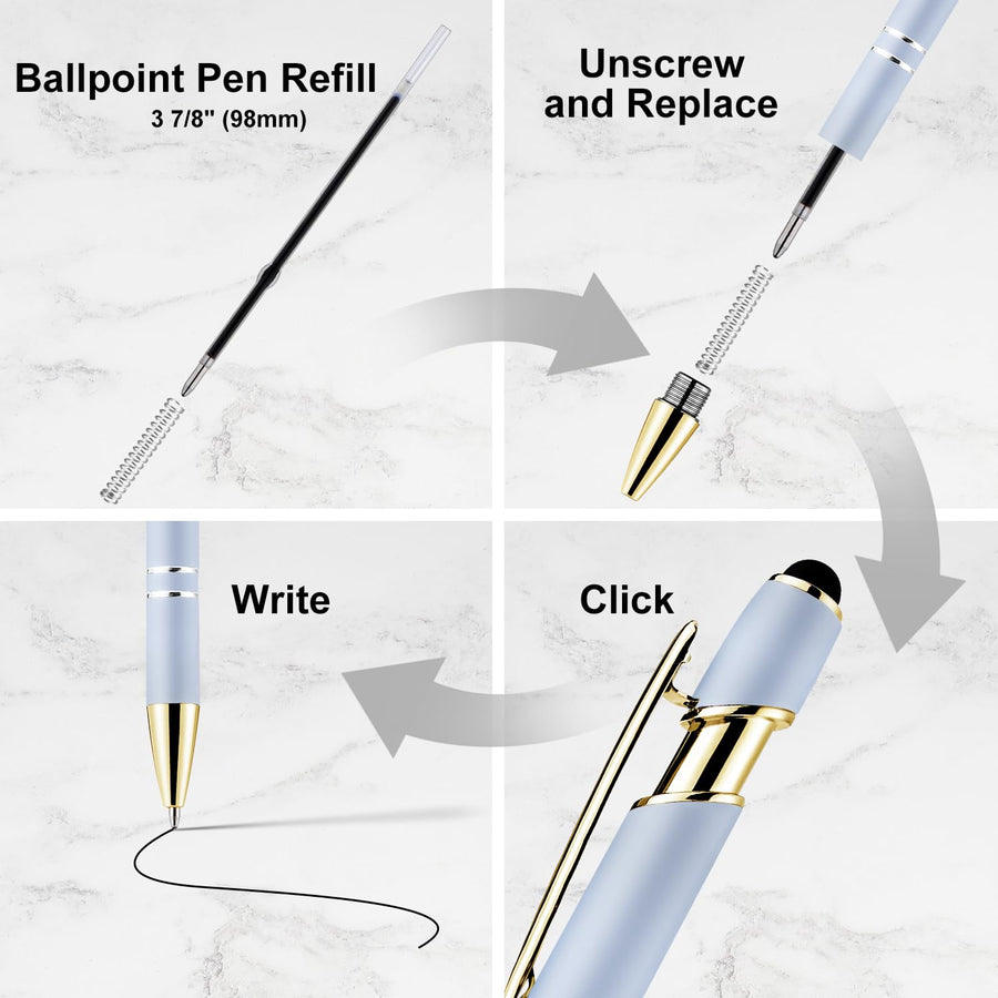 12 Pack Black Gold Ballpoint Pen with Stylus Tip, 1.0 mm Black Ink Smooth Writing Pens, Metal Stylus Pens for Touch Screens