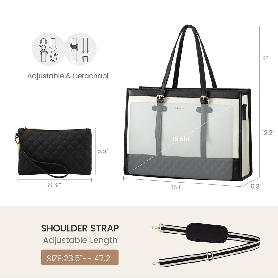 Laptop Bag for Women 15.6 inch Canvas Laptop Tote Bag, Large Capacity Work Bag with Clutch Purse, Computer Bag Office Business Briefcase, Casual Handbag for Travel College Teacher School