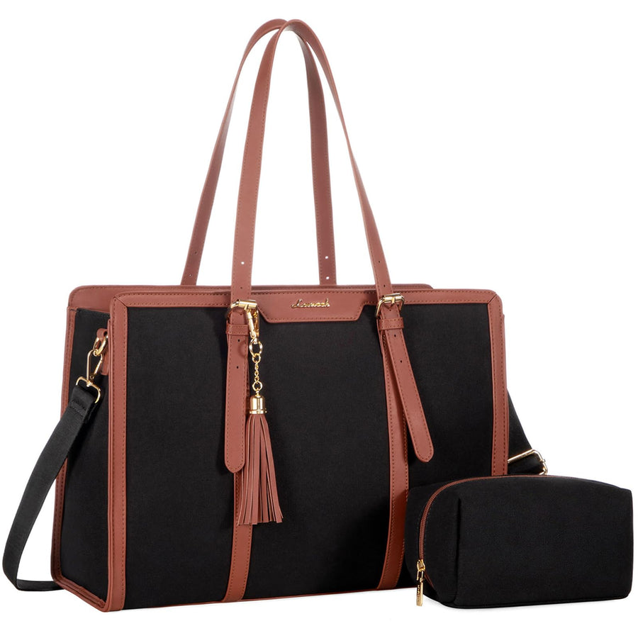 15.6-inch Canvas Laptop Tote with Clutch for Women - Lightweight, Large Capacity for Work, Travel, School