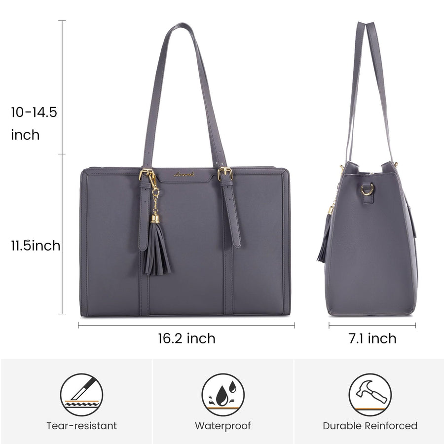 15.6-inch Canvas Laptop Tote with Clutch for Women - Lightweight, Large Capacity for Work, Travel, School