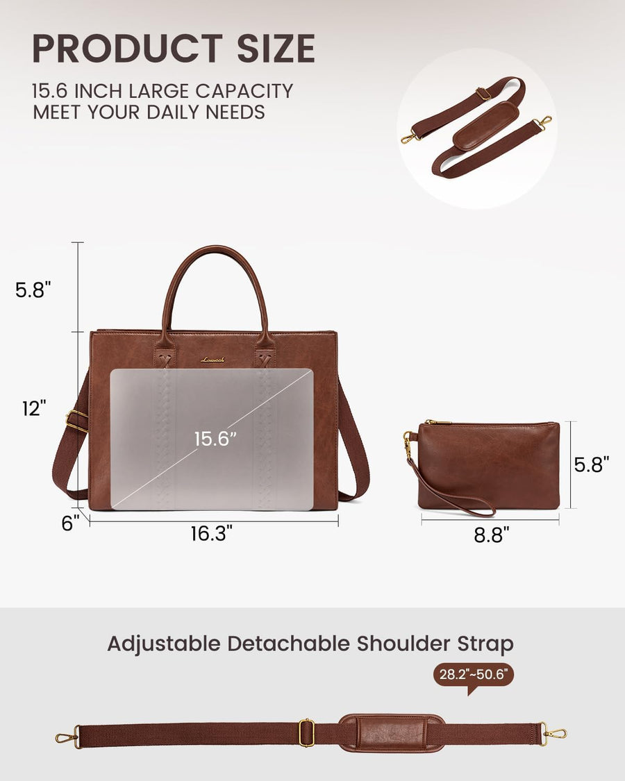 Brown Leather 15.6 Inch Laptop Tote Bag