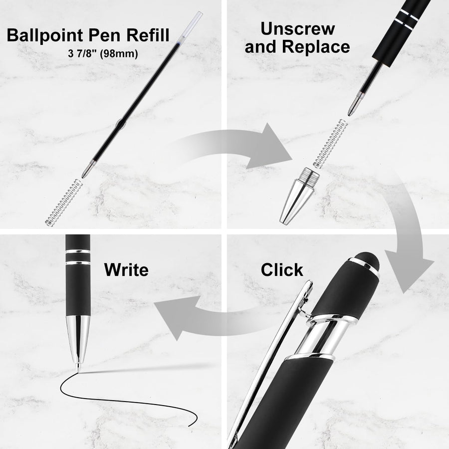 12 Pack Black Gold Ballpoint Pen with Stylus Tip, 1.0 mm Black Ink Smooth Writing Pens, Metal Stylus Pens for Touch Screens
