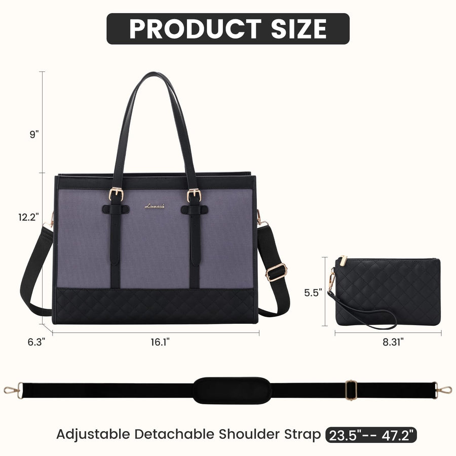 Laptop Bag for Women 15.6 inch Canvas Laptop Tote Bag, Large Capacity Work Bag with Clutch Purse, Computer Bag Office Business Briefcase, Casual Handbag for Travel College Teacher School