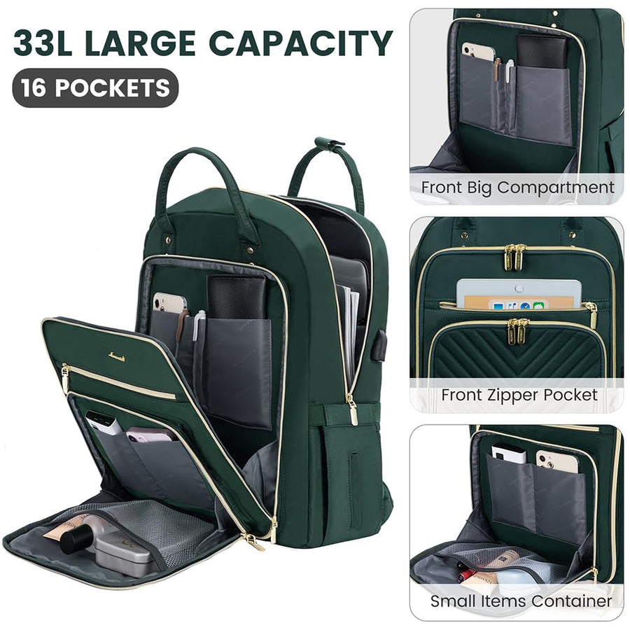 15.6 Inch Laptop Backpack for Women,Fashion Work Travel Backpack,Waterproof Day Pack Purse for Teacher Nurse Dark Green
