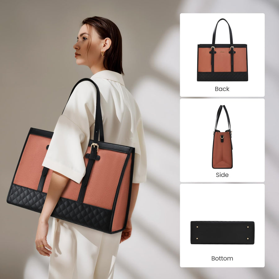 Laptop Bag for Women 15.6 inch Canvas Laptop Tote Bag, Large Capacity Work Bag with Clutch Purse, Computer Bag Office Business Briefcase, Casual Handbag for Travel College Teacher School