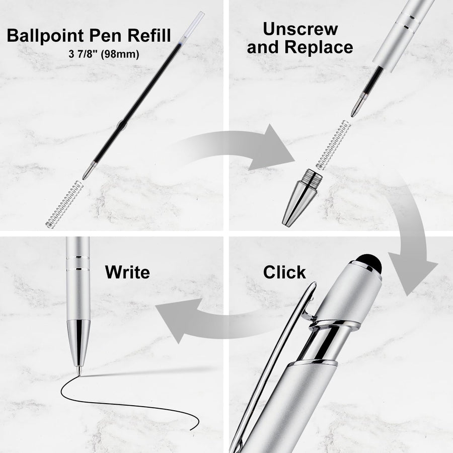 12 Pack Black Gold Ballpoint Pen with Stylus Tip, 1.0 mm Black Ink Smooth Writing Pens, Metal Stylus Pens for Touch Screens