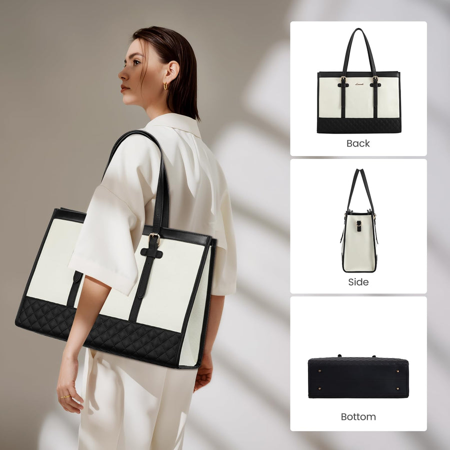 Laptop Bag for Women 15.6 inch Canvas Laptop Tote Bag, Large Capacity Work Bag with Clutch Purse, Computer Bag Office Business Briefcase, Casual Handbag for Travel College Teacher School
