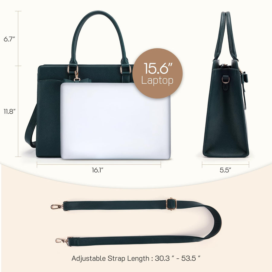 Laptop Tote Bag for Women 15.6 Inch Leather Work Bags Teacher Computer Purse Briefcase Handbag for Office, Travel