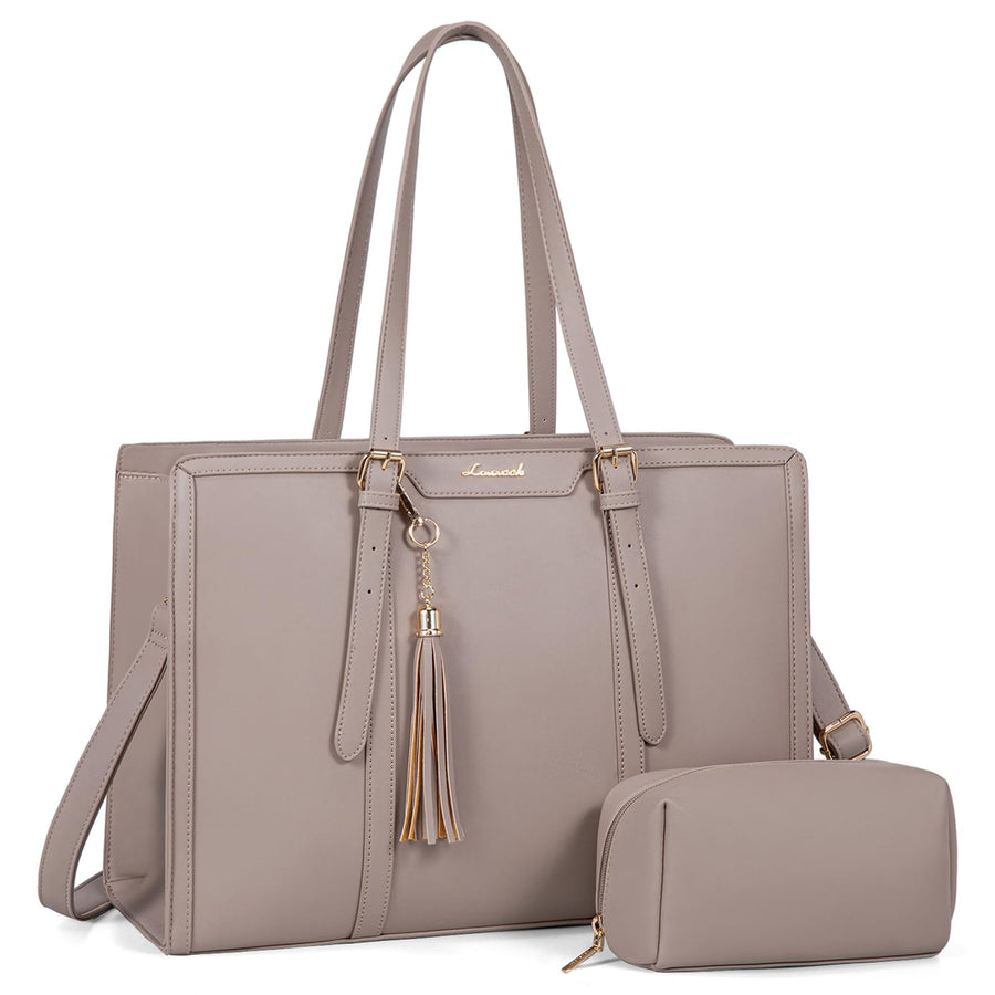 15.6-inch Canvas Laptop Tote with Clutch for Women - Lightweight, Large Capacity for Work, Travel, School